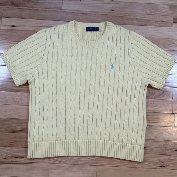 Polo Ralph Lauren Cable-Knit Cotton Short-Sleeve Sweater Yellow Pullover XXL - Picture 1 of 6